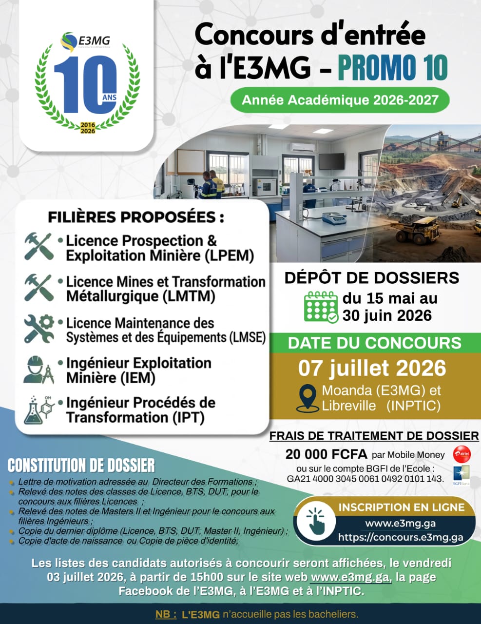Appel à candidatures pour le concours d'entrée à l'E3MG Promo 10